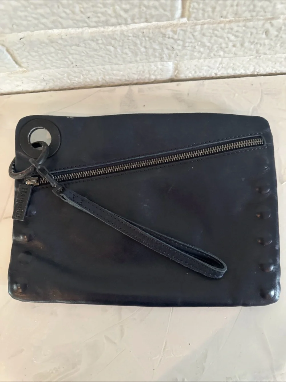 Hammitt Black Leather Wristlet Clutch with Zip Detail